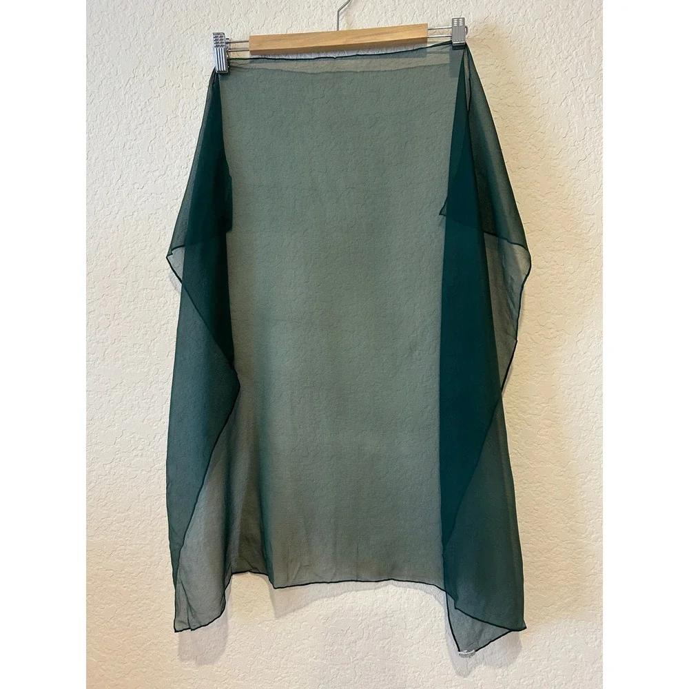 VTG Vera Neumann Scarf Green Verasheer Silk Blnd 60s 70s Hand Roll Japan Fairy